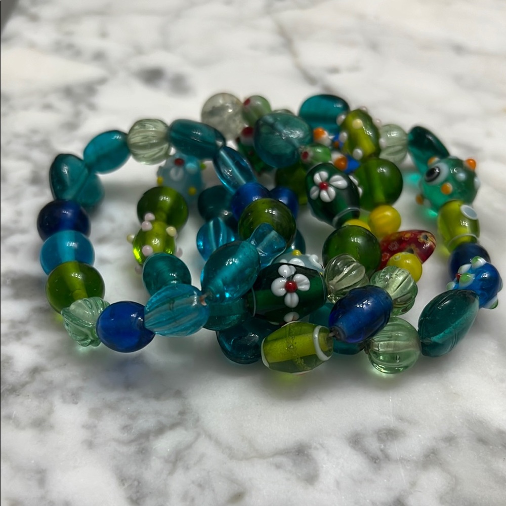 Blue & Green Glass Beaded Bracelets